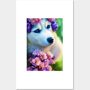 Watercolor husky Posters and Art